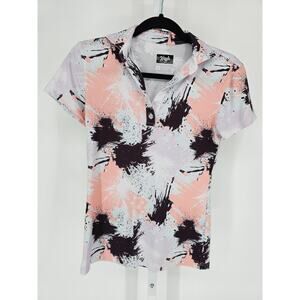 Waggle Womens Sz XS Short Sleeve Performance Polo Golf Shirt Pink Black Paint